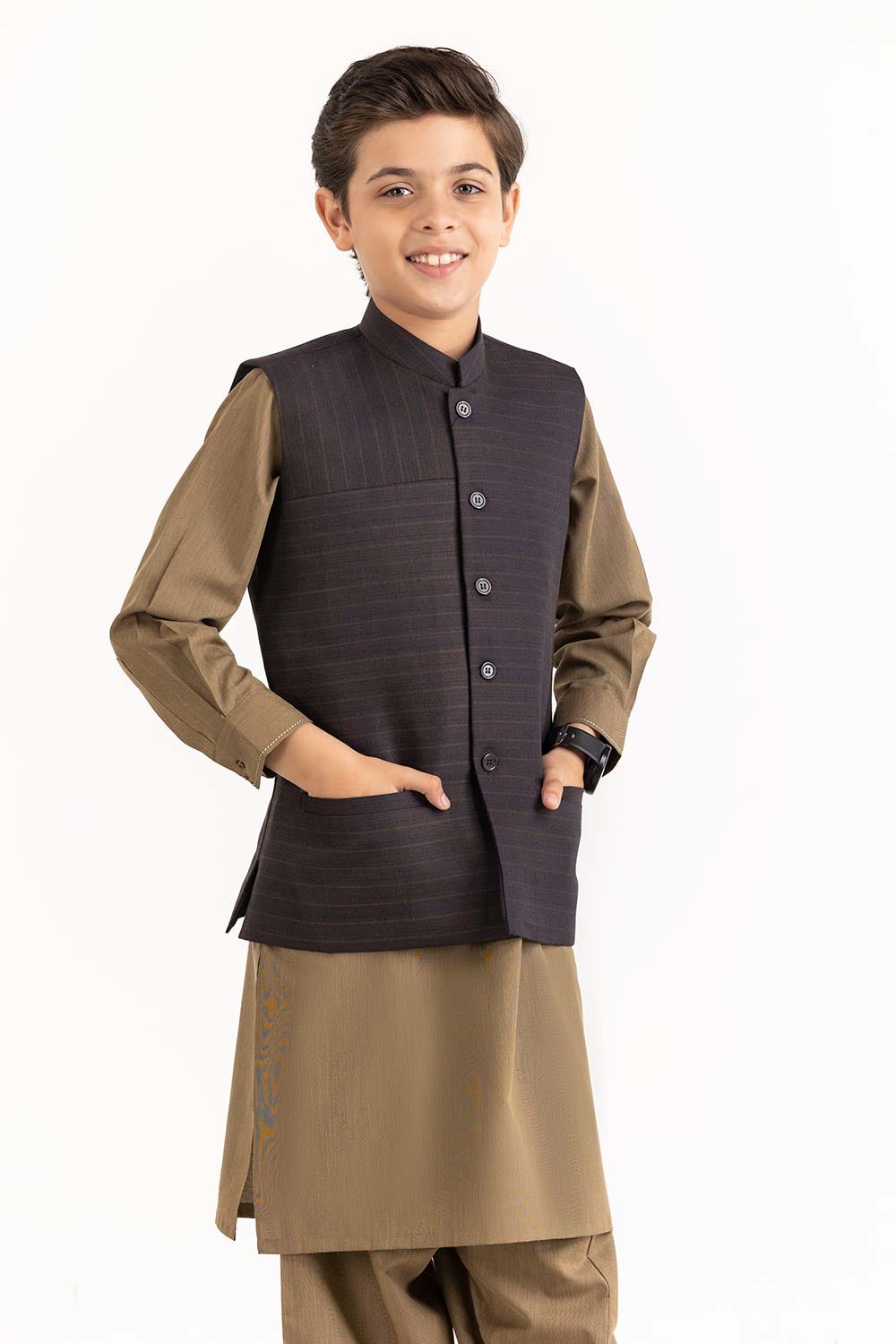 Brown Stylized Waist Coat Kwc-Pd23-003