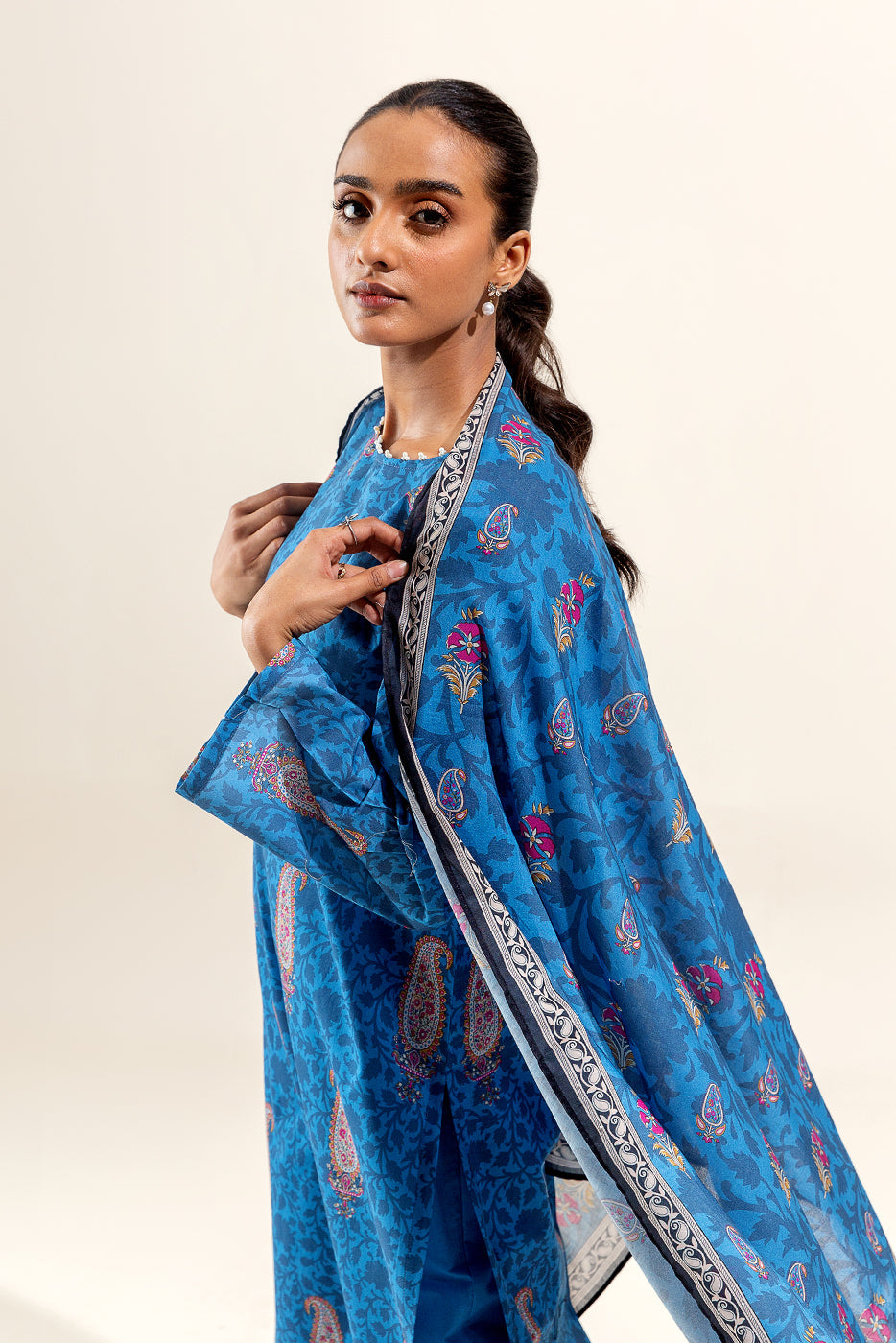 3 Piece Printed Suit-Aegean Sand (Unstitched)