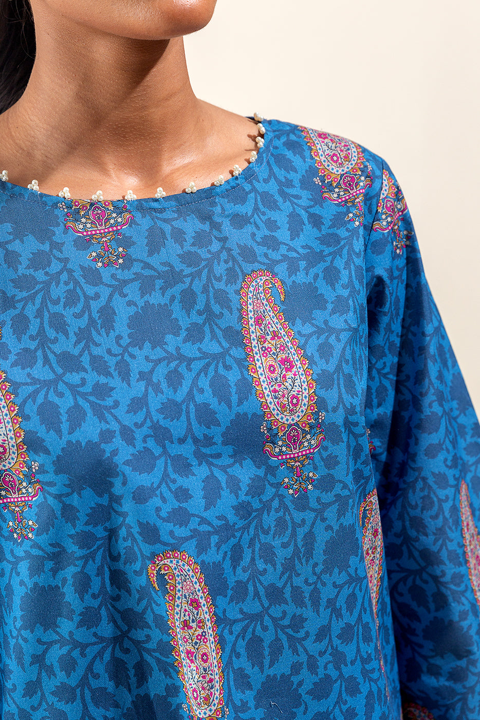 3 Piece Printed Suit-Aegean Sand (Unstitched)