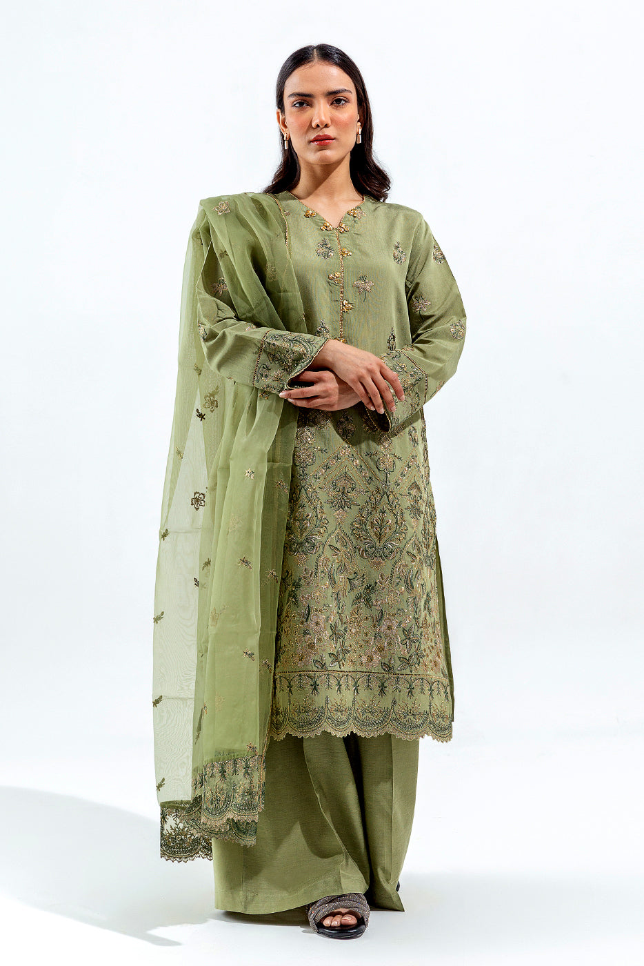 3 Piece Embroidered Two Tone Suit (Luxury Pret)