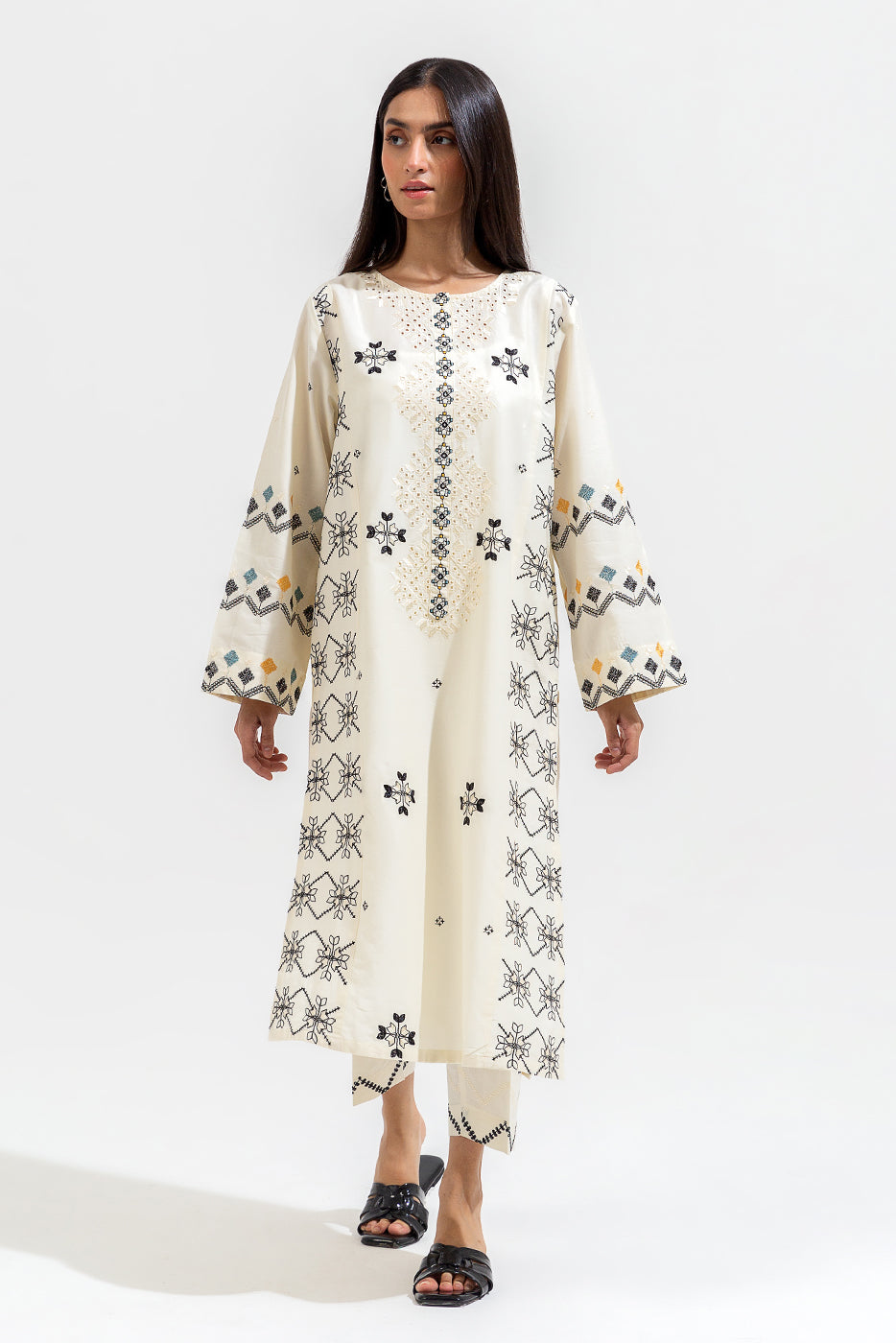 2 Piece Embroidered Cambric Suit (Pret)