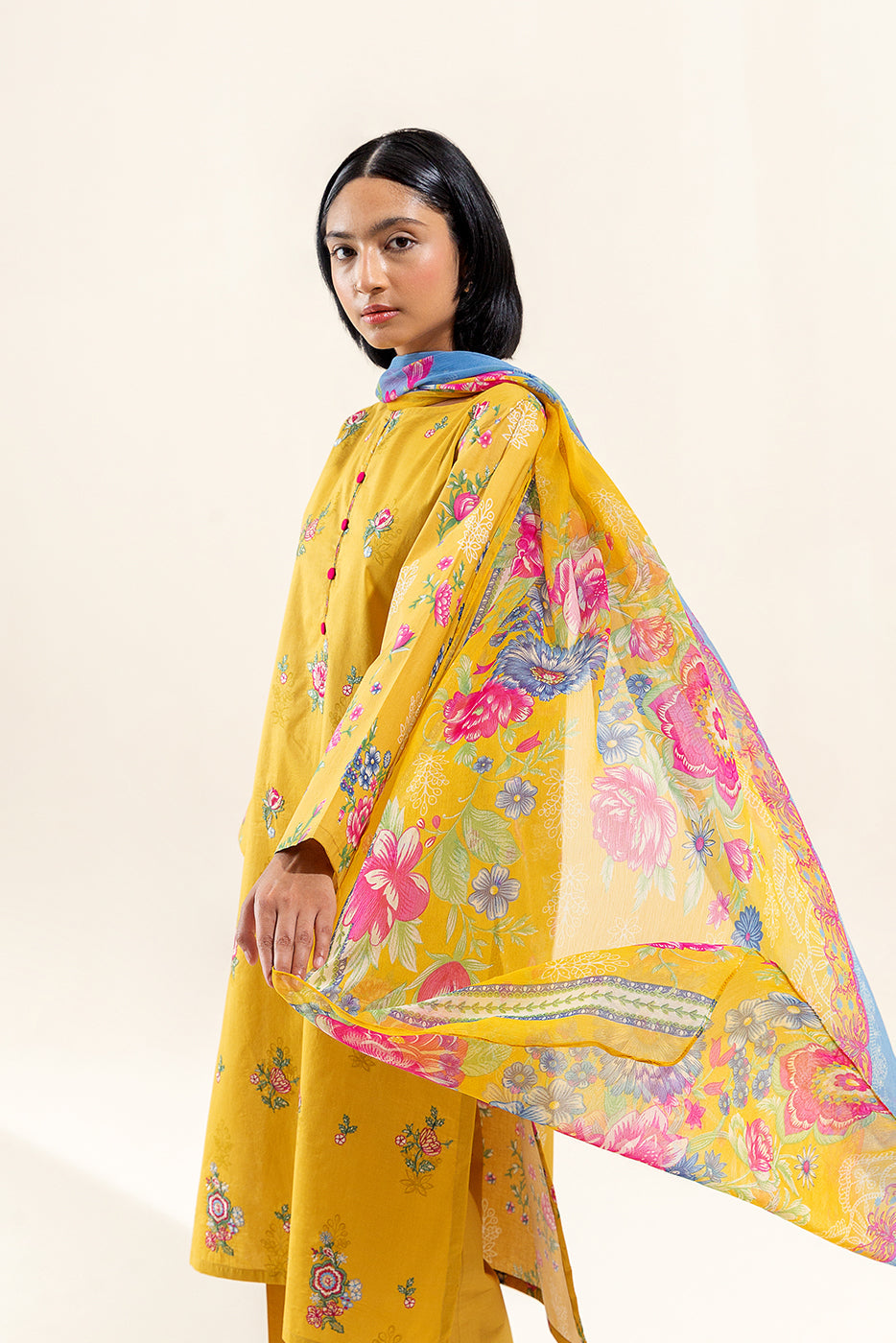 2 Piece Embroidered Lawn Suit-Flaxen Burst (Unstitched)