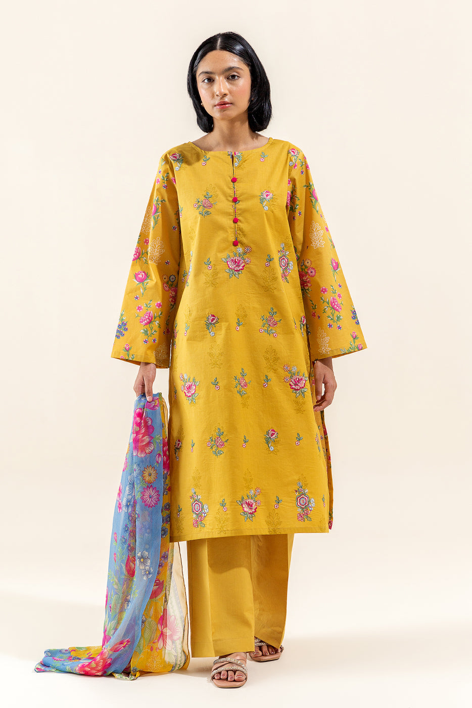 2 Piece Embroidered Lawn Suit-Flaxen Burst (Unstitched)
