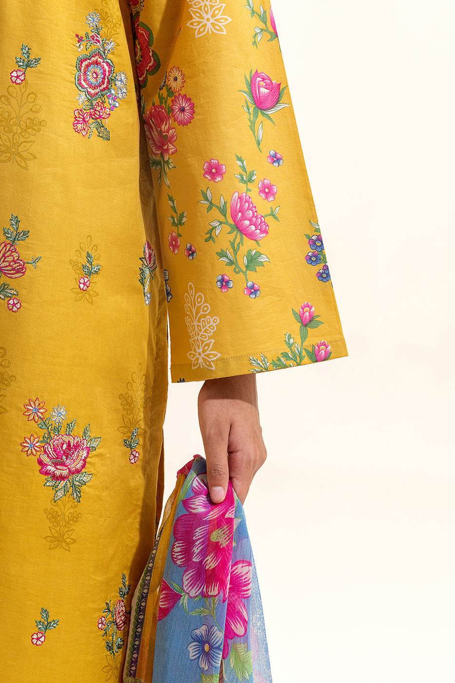 2 Piece Embroidered Lawn Suit-Flaxen Burst (Unstitched)