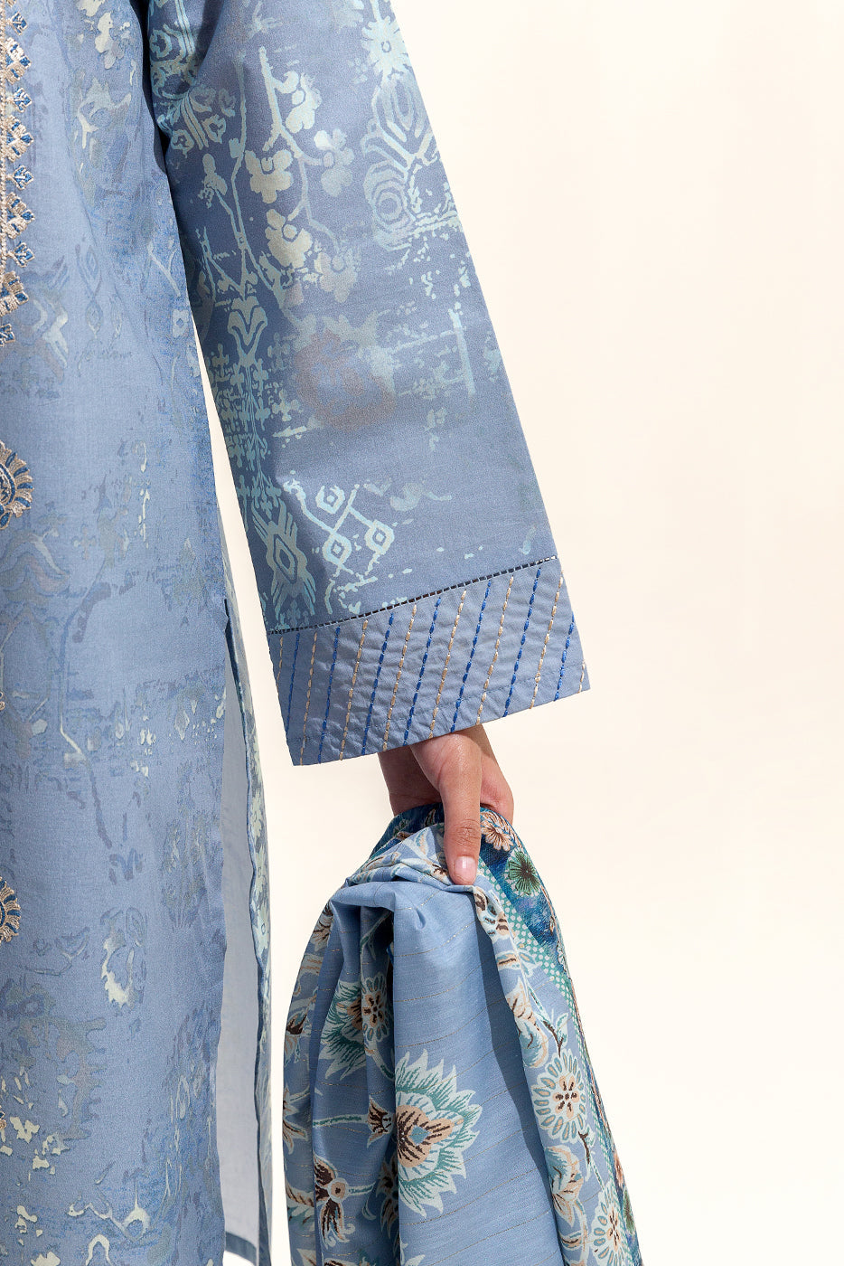 3 Piece Embroidered Lawn Suit-Pearl Grey (Unstitched)