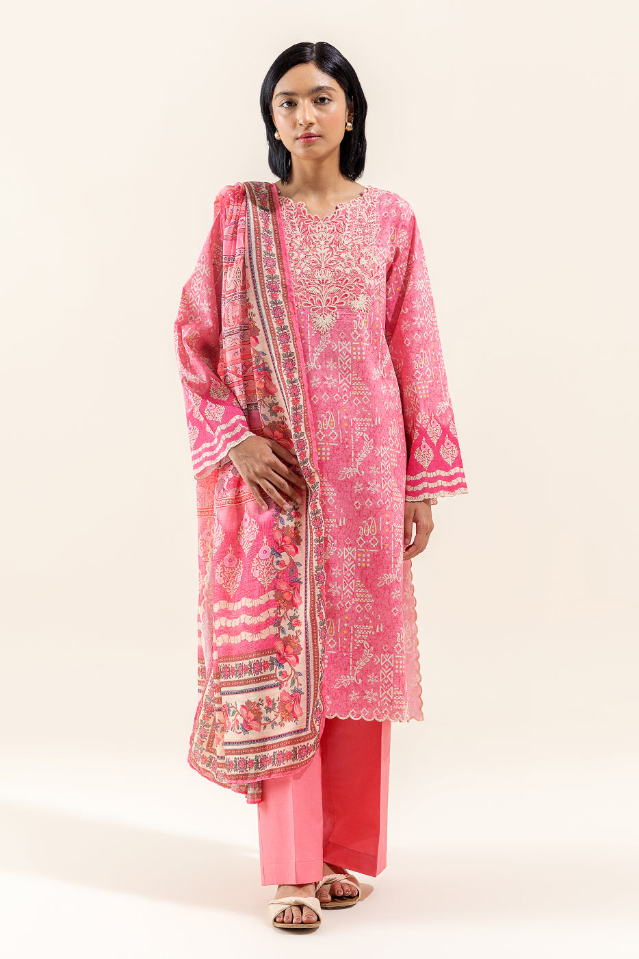 3 Piece Embroidered Lawn Suit-Rouge Gleam (Unstitched)