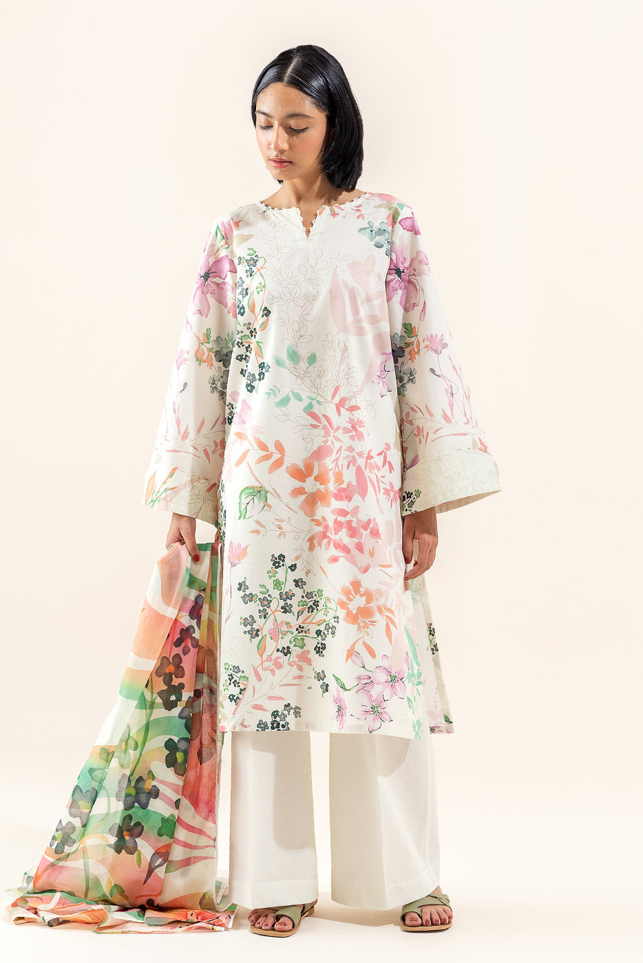3 Piece Printed Lawn Suit-Ivory Shrub (Unstitched)