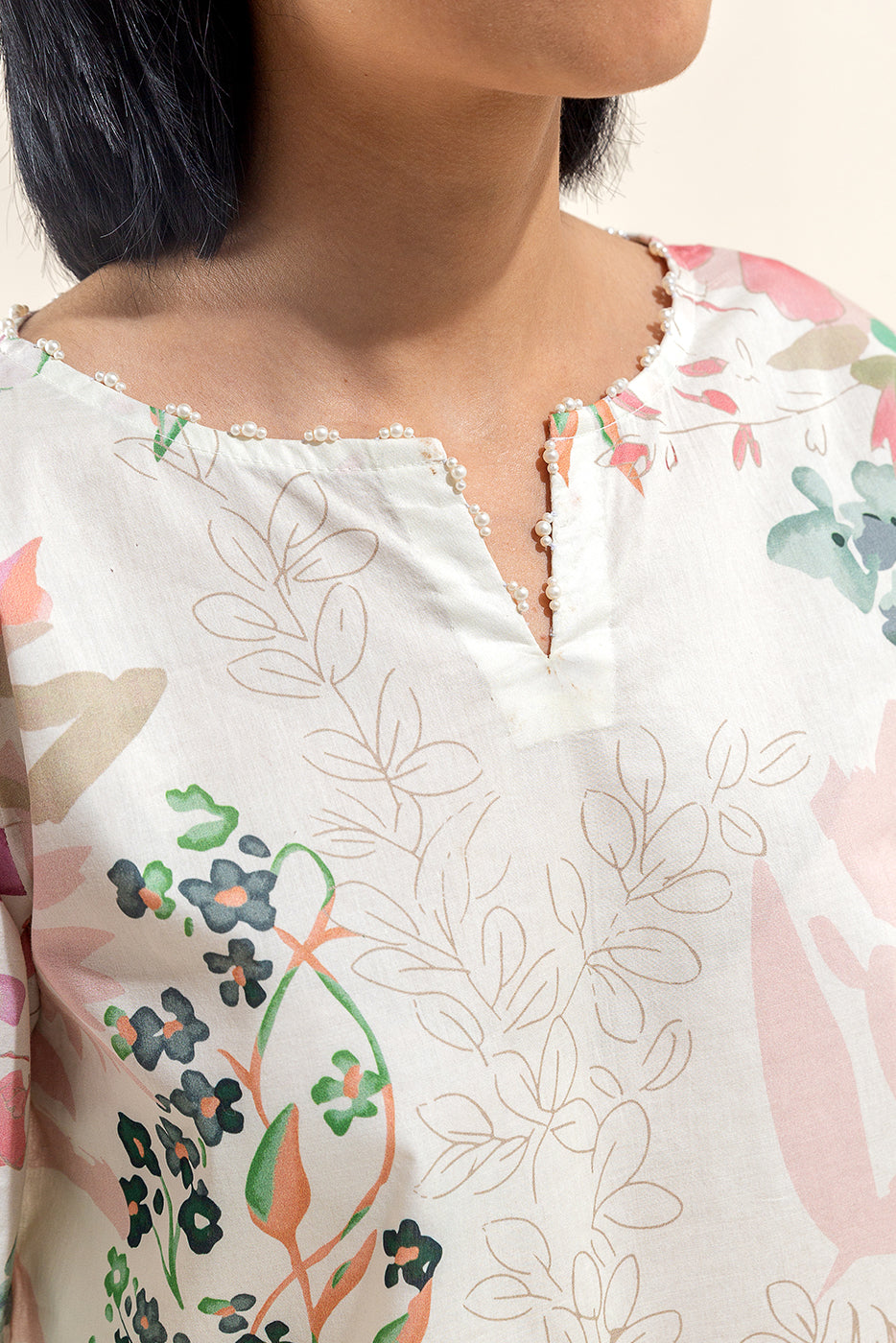 3 Piece Printed Lawn Suit-Ivory Shrub (Unstitched)