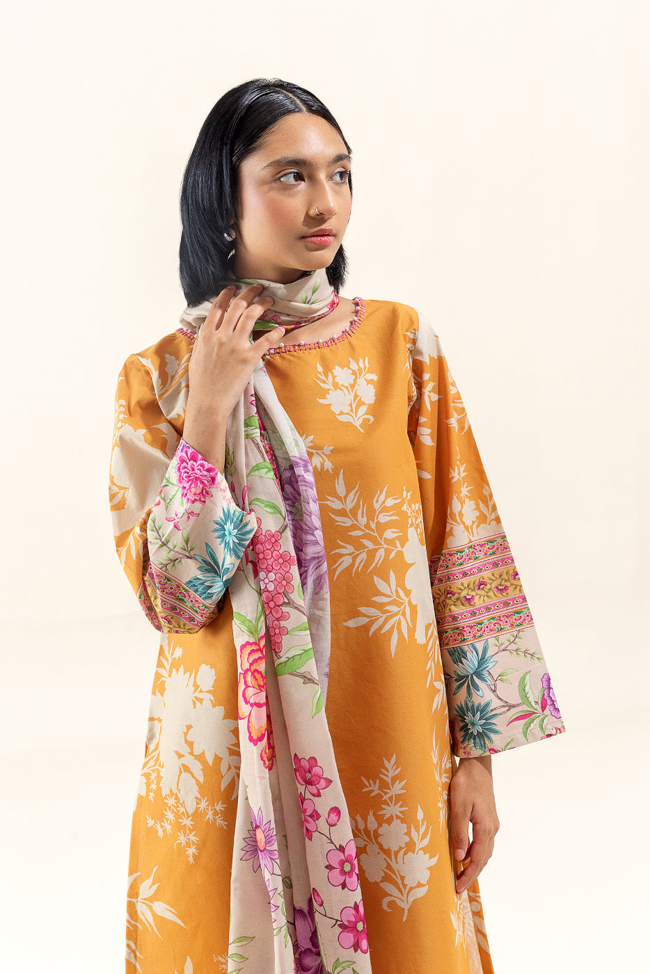 3 Piece Printed Lawn Suit-Tuscan Gold (Unstitched)