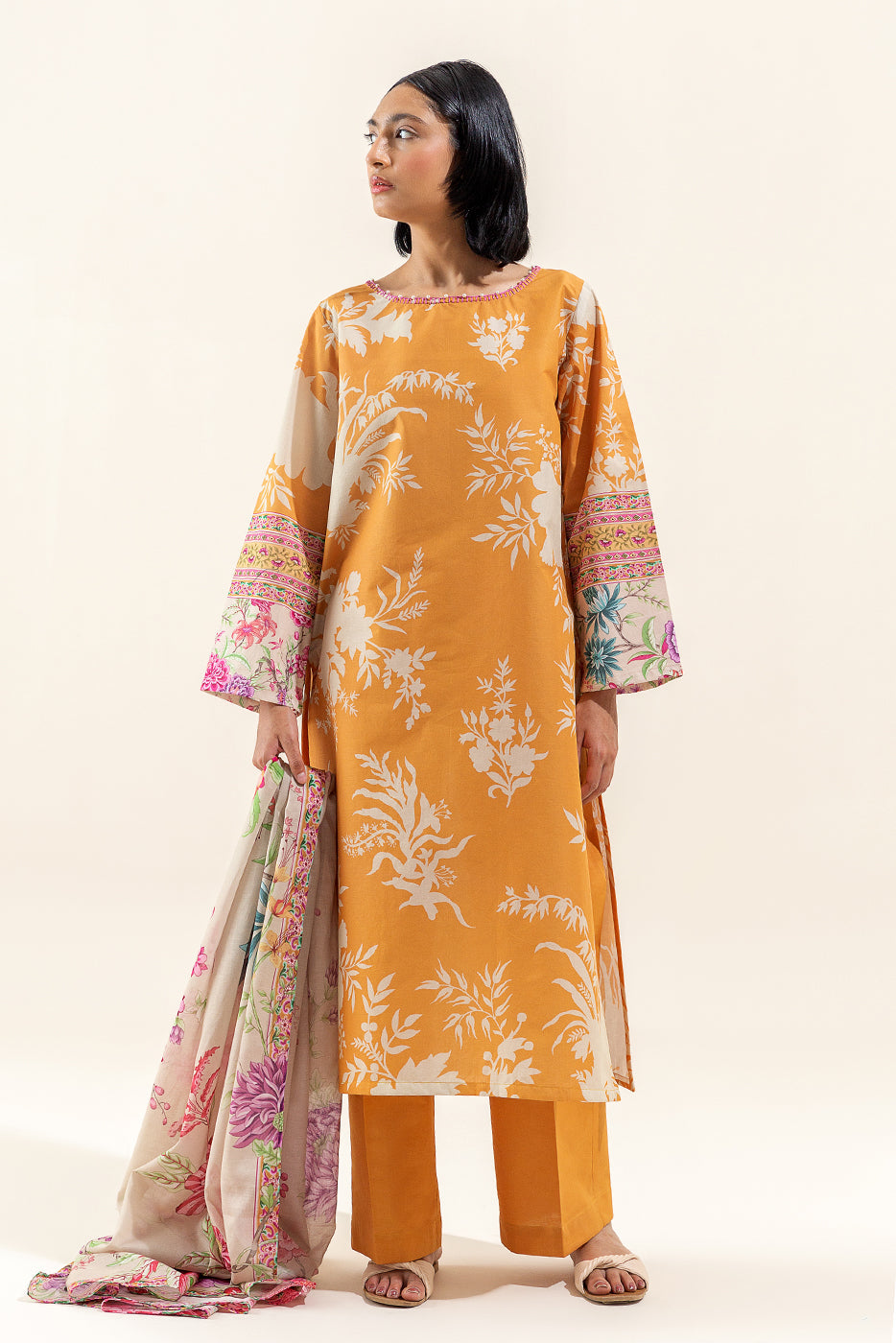 3 Piece Printed Lawn Suit-Tuscan Gold (Unstitched)