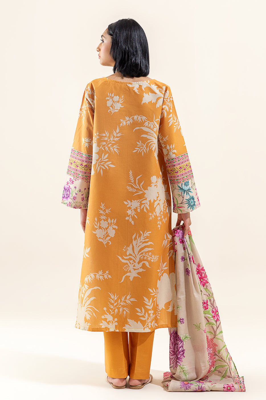 3 Piece Printed Lawn Suit-Tuscan Gold (Unstitched)