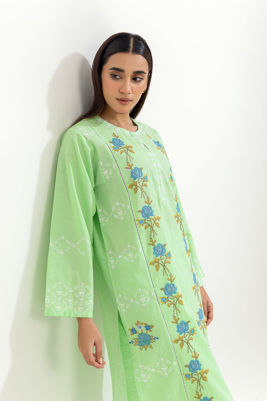 2 Piece Embroidered Chambray Suit (Pret)