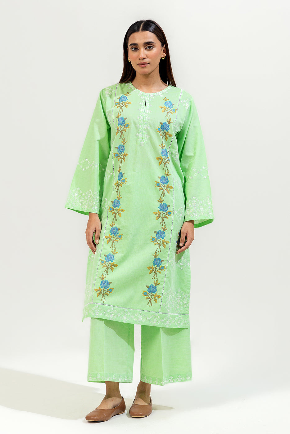 2 Piece Embroidered Chambray Suit (Pret)