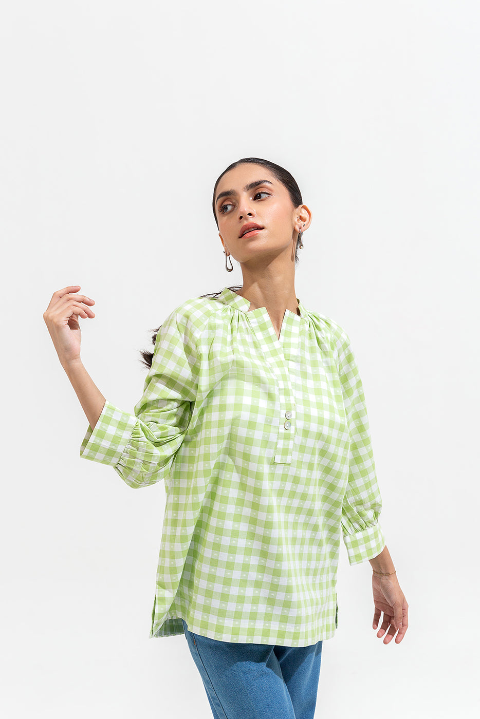 Green Gingham Top
