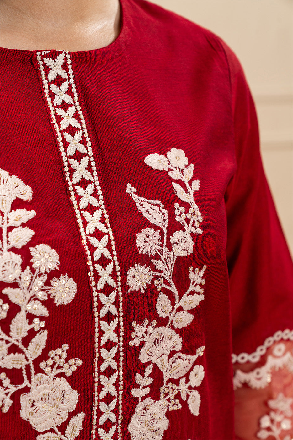 3 PIECE EMBROIDERED TWO TONE SUIT (PRET)BT1250003PR0208-RED-2000000281395-8