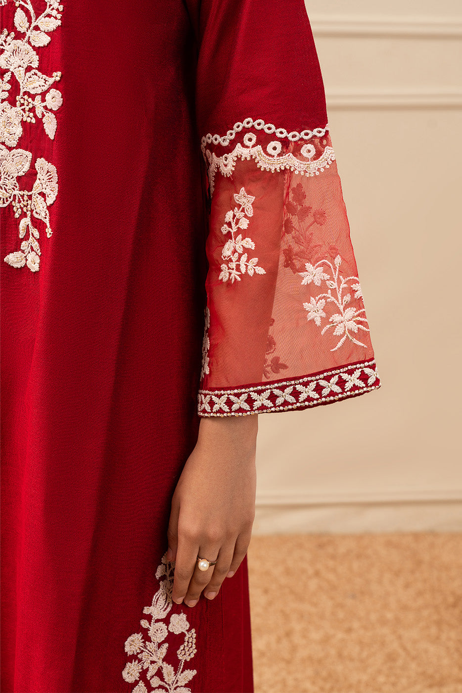 3 PIECE EMBROIDERED TWO TONE SUIT (PRET)BT1250003PR0208-RED-2000000281395-8