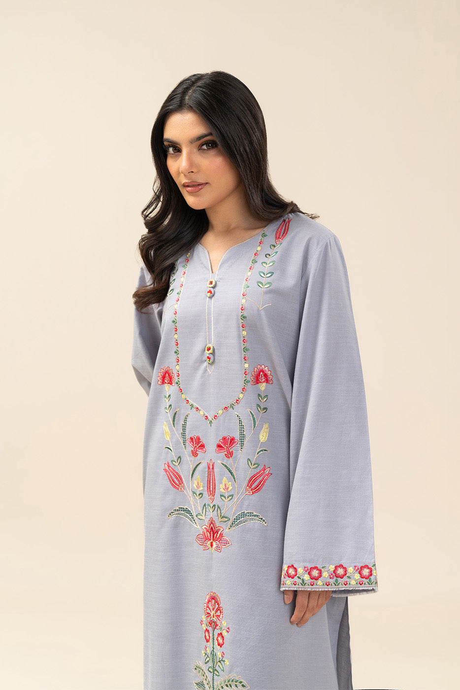 2 PIECE EMBROIDERED SLUB SUIT (PRET)
