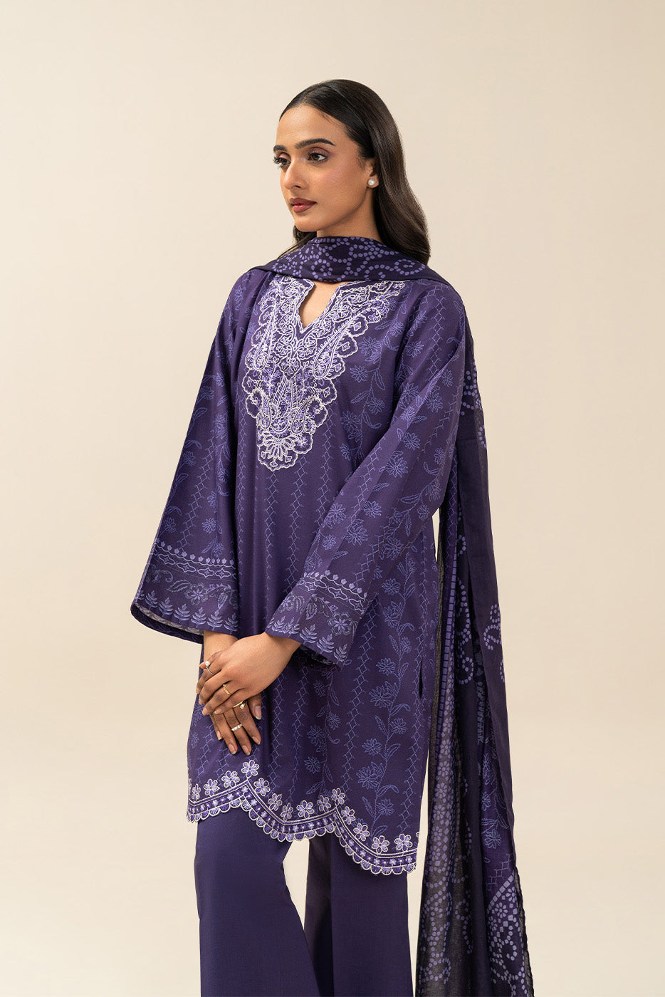 3 Piece Embroidered Lawn Suit-Moonlit Sea (Unstitched)