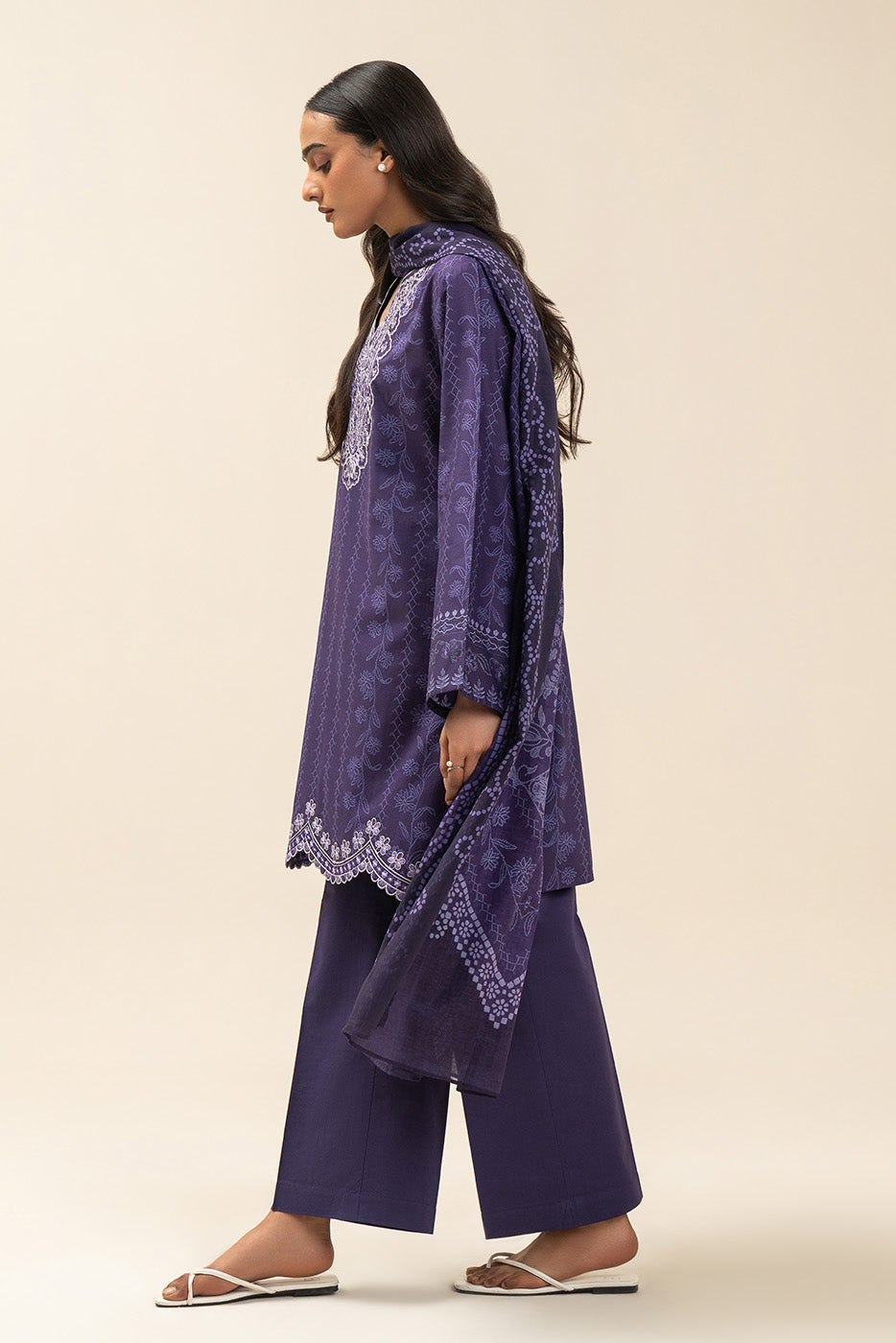 3 Piece Embroidered Lawn Suit-Moonlit Sea (Unstitched)