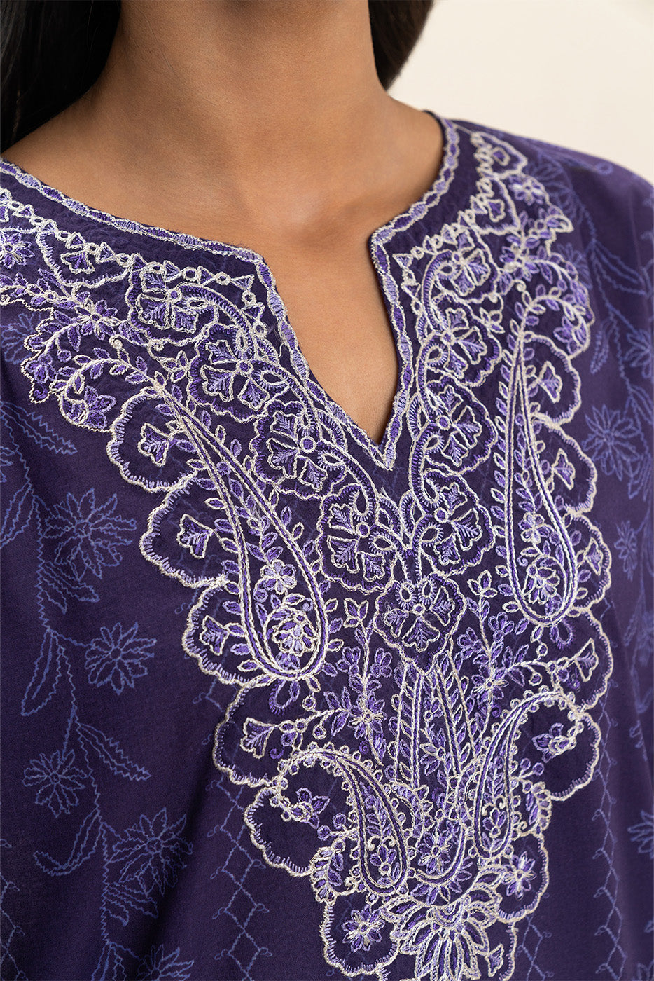 3 Piece Embroidered Lawn Suit-Moonlit Sea (Unstitched)