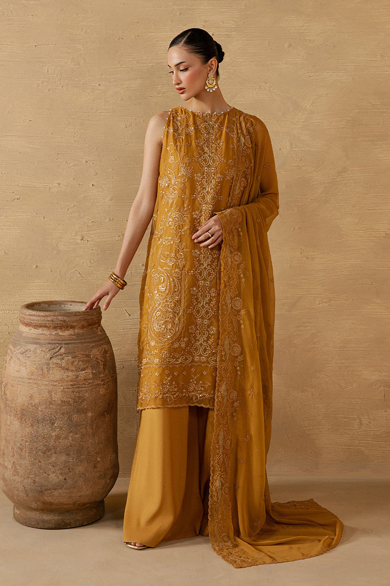 4 PIECE EMBROIDERED CHIFFON SUIT-GOLD SECRET (LUXURY UNSTITCHED)