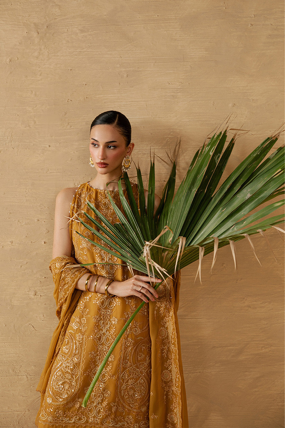 4 PIECE EMBROIDERED CHIFFON SUIT-GOLD SECRET (LUXURY UNSTITCHED)