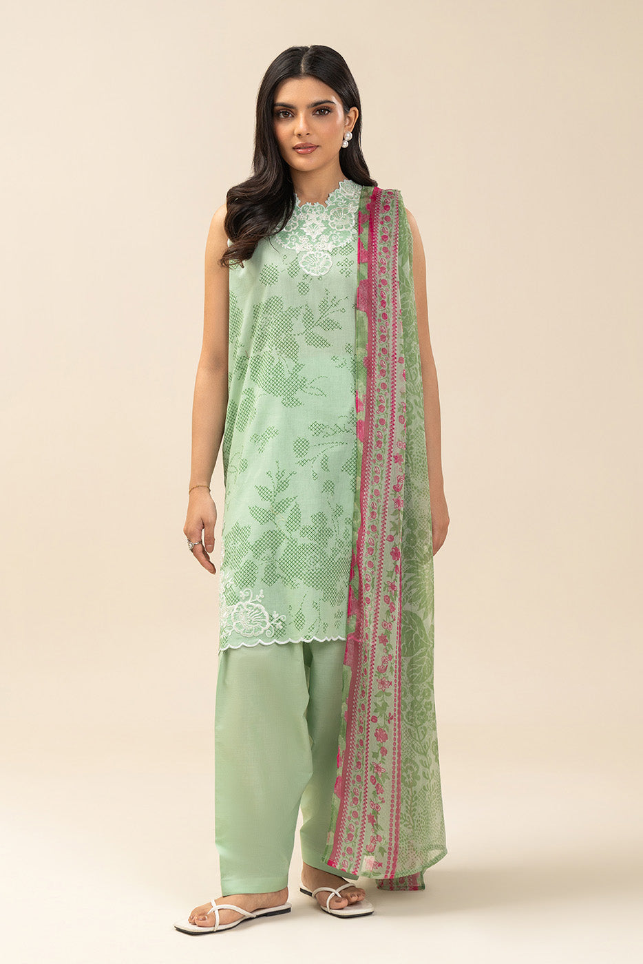 3 Piece Embroidered Lawn Suit-Quiet Celadon (Unstitched)