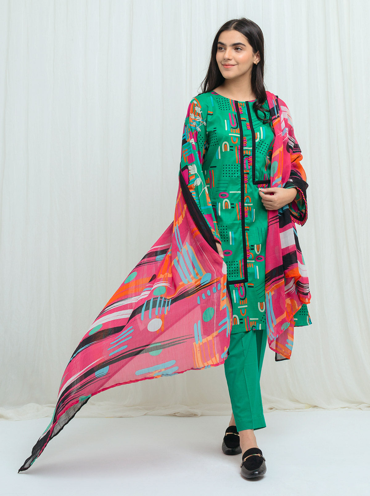 Silk Tunic - 2PCS HAND EMBELLISHED  SHIRT WITH TROUSER-SS24DA-2666 LIGHT GREEN