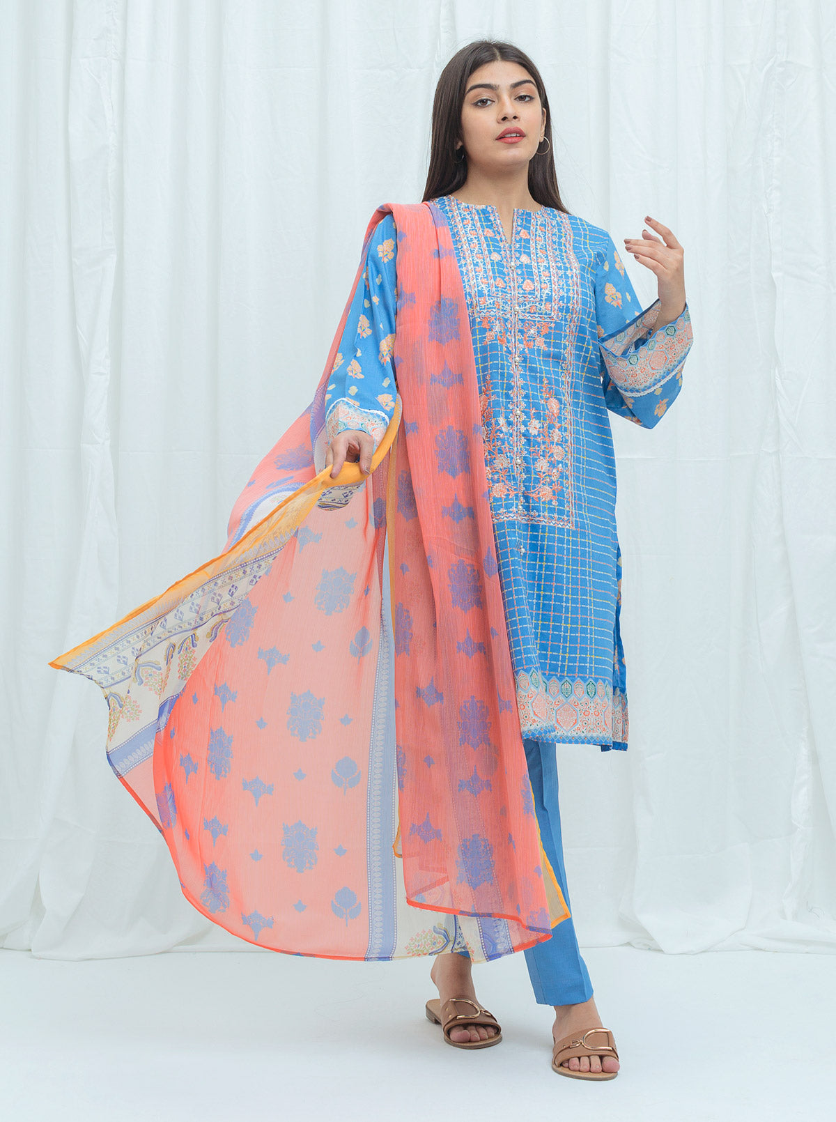 SS24DC-2352 NAVY BLUE EMBROIDERED KURTA