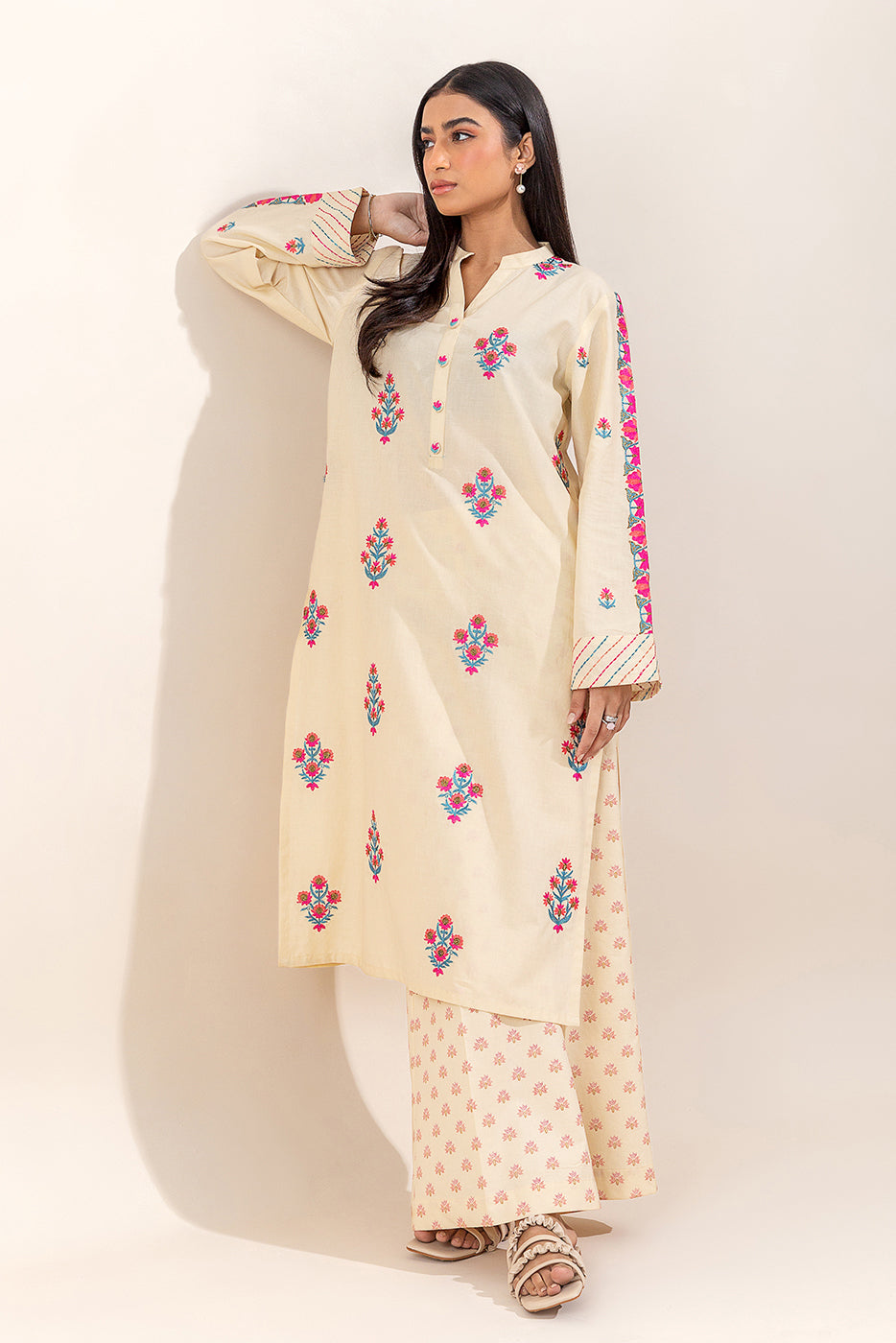 2 Piece Embroidered Lawn Suit-French Vanilla (Unstitched)