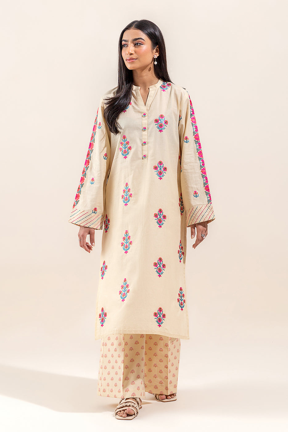2 Piece Embroidered Lawn Suit-French Vanilla (Unstitched)