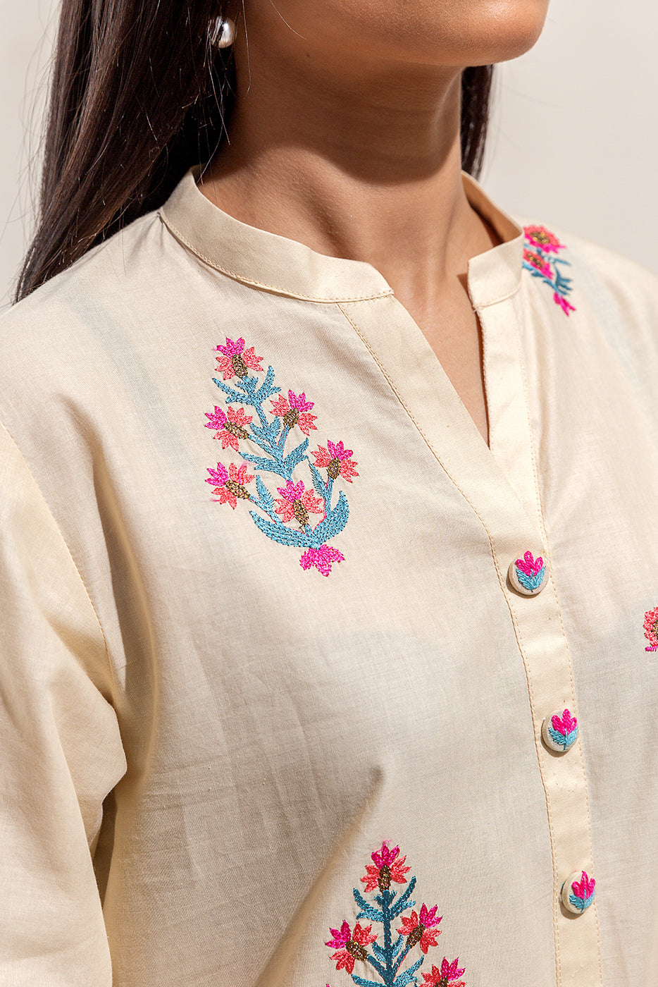 2 Piece Embroidered Lawn Suit-French Vanilla (Unstitched)