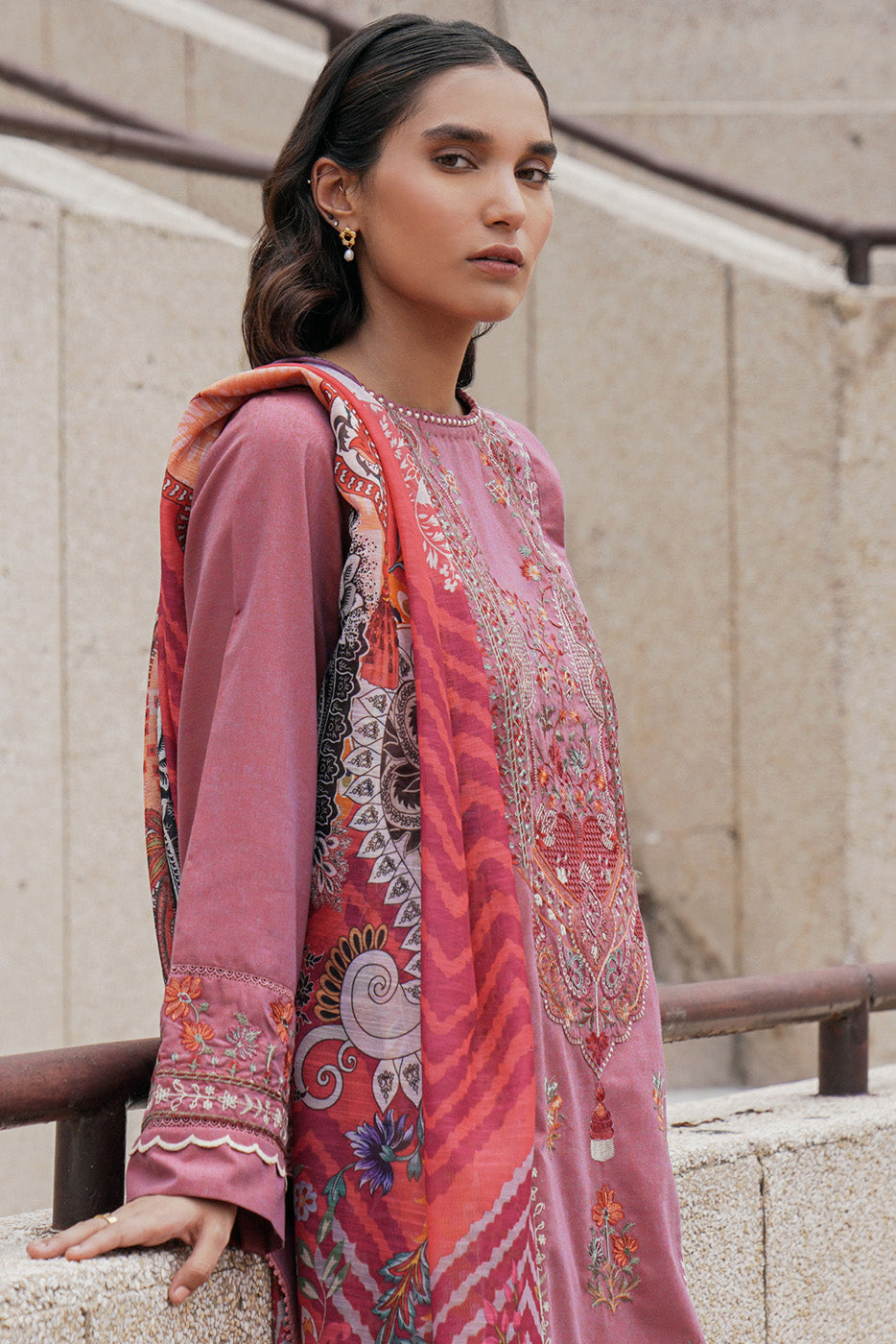 3 Piece - Embroidered Khaddar Suit - Enthic Fusion