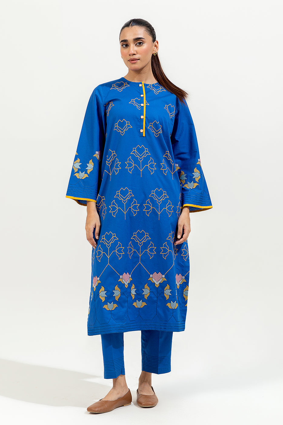 2 Piece Embroidered Cambric Suit (Pret)