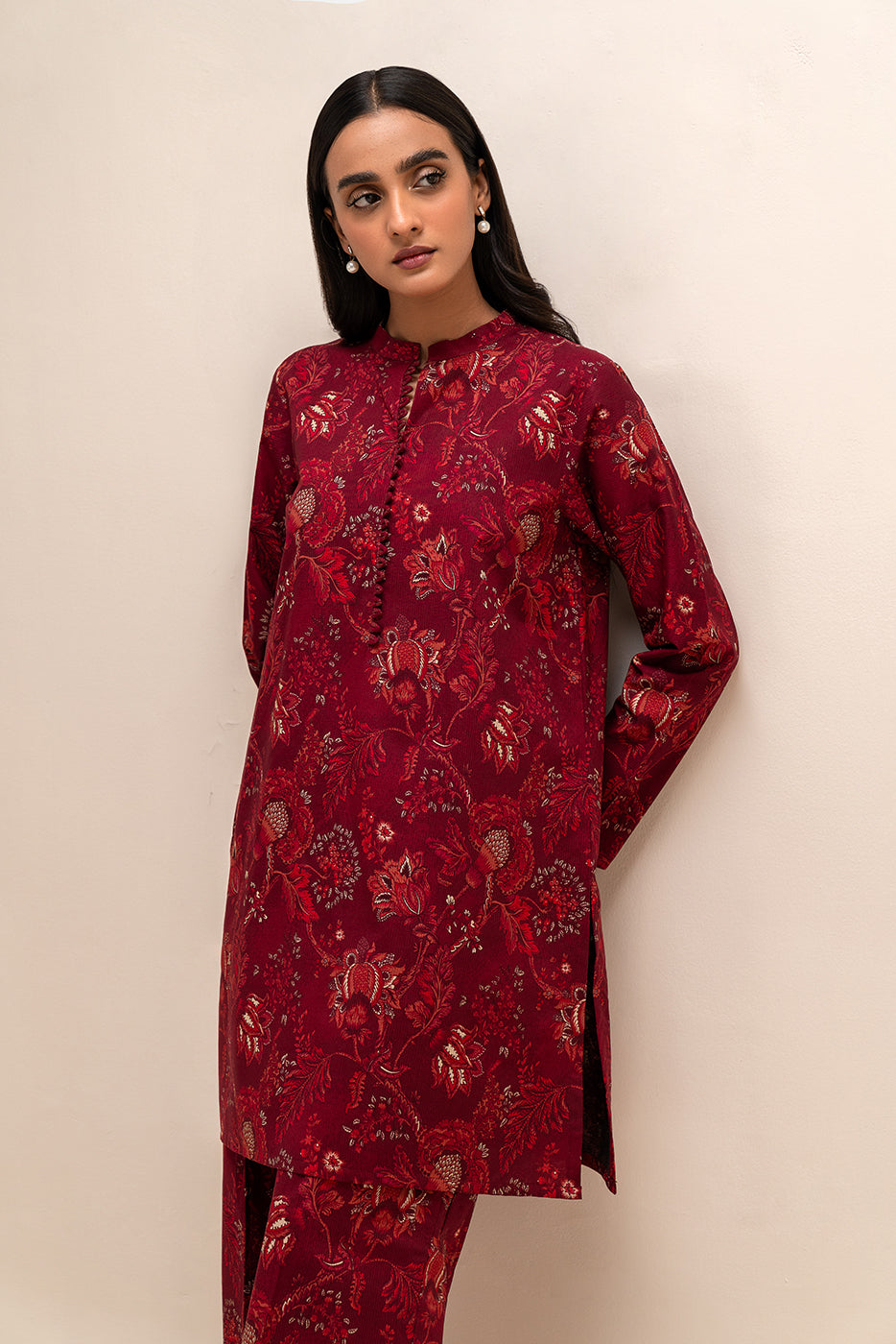 2 Piece Printed Linen Suit-Scarlet Jacob (Unstitched)