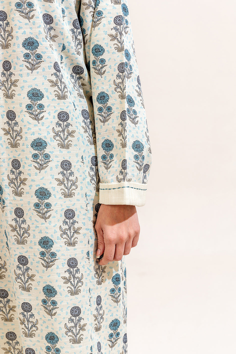 3 Piece Printed Khaddar Suit-Dove Grey (Unstitched)