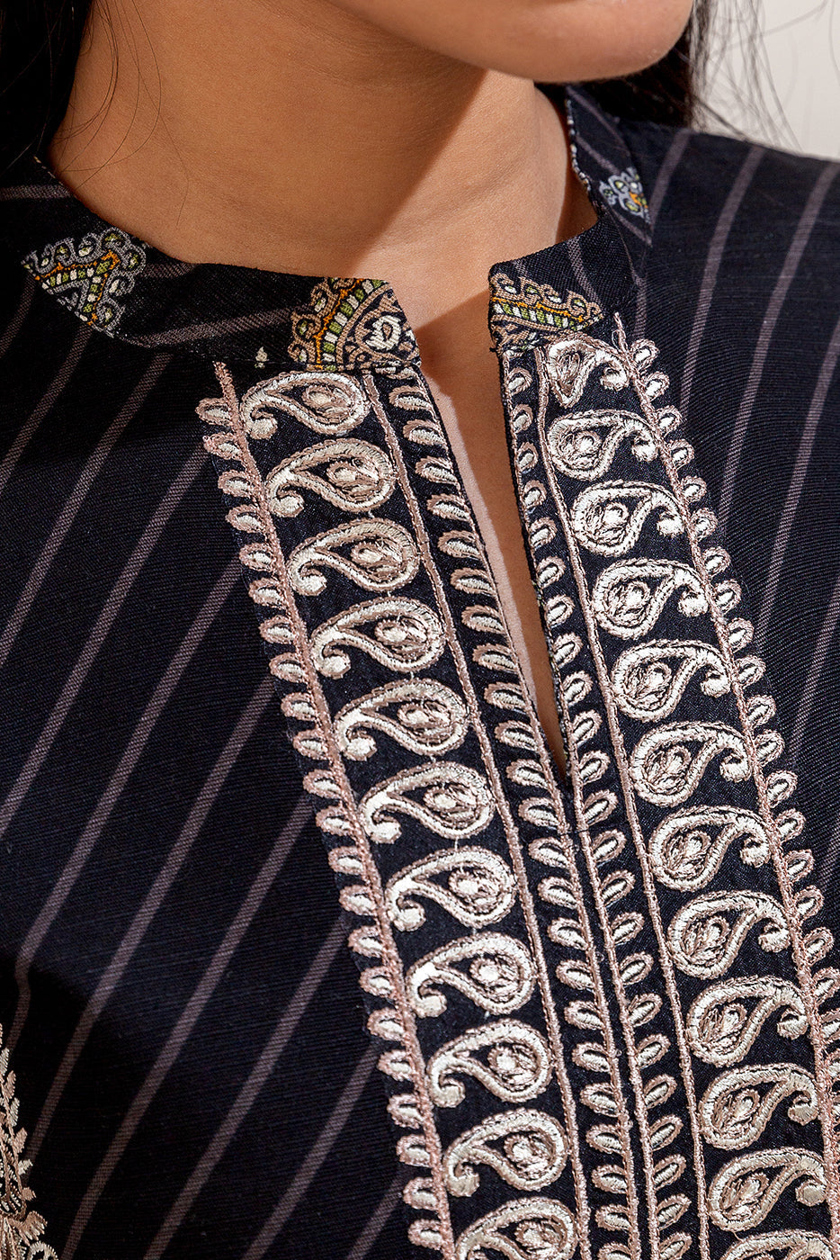 3 Piece Embroidered Khaddar Suit-Raven Noir (Unstitched)