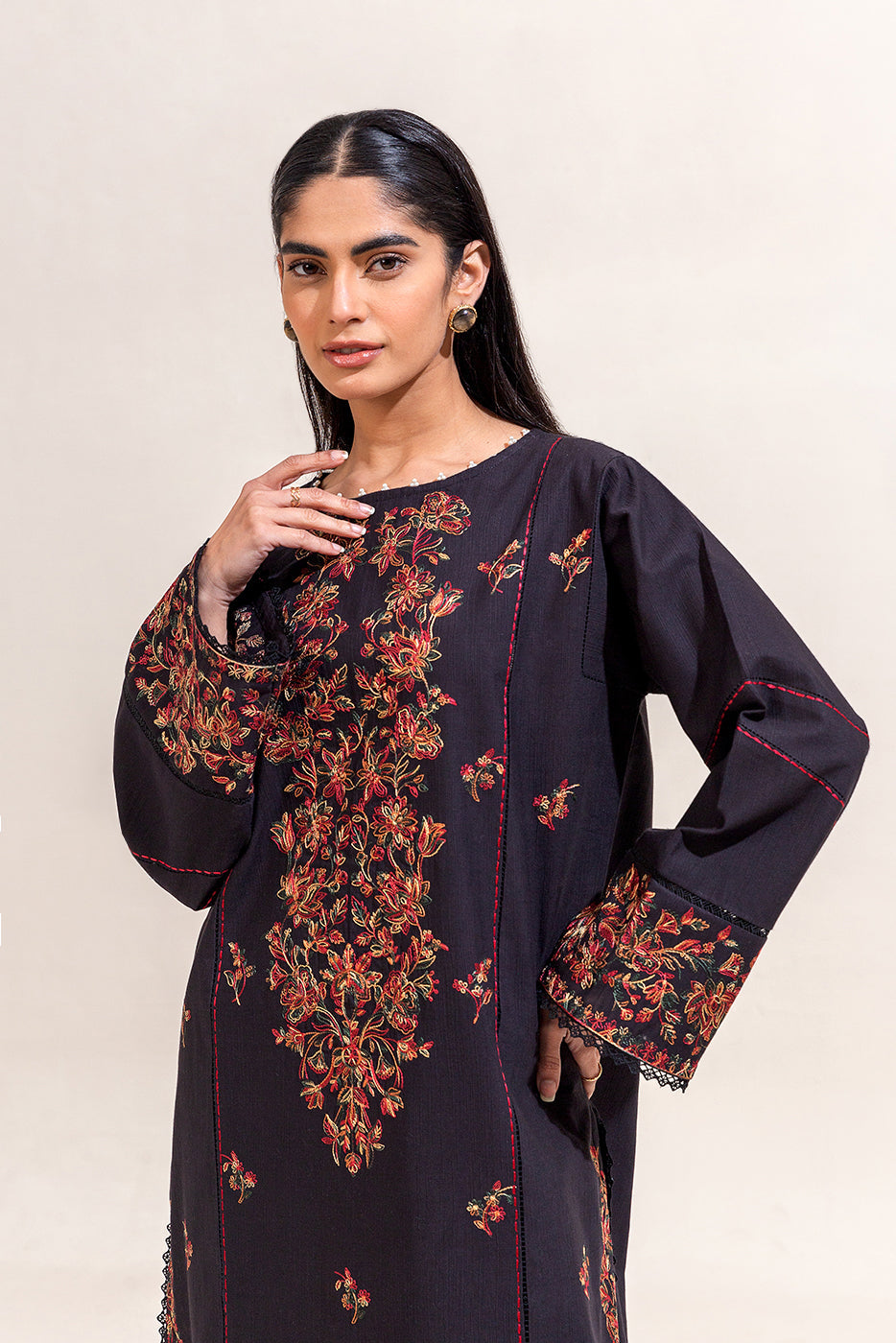 2 Piece Embroidered Khaddar Suit-Ebony Charm (Unstitched)