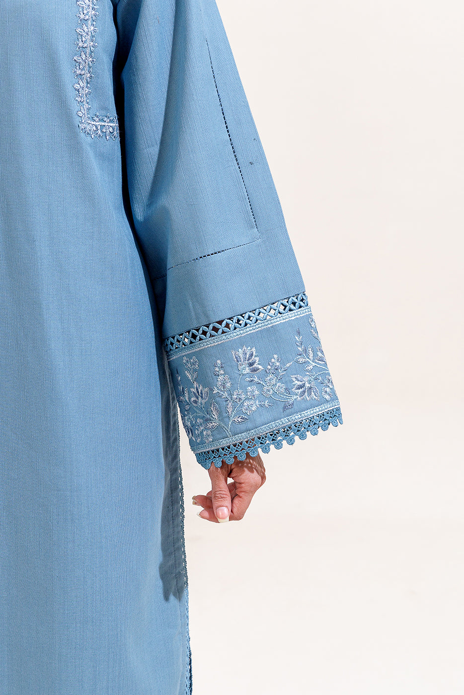 3 Piece Embroidered Khaddar Suit-Tender Blue (Unstitched)