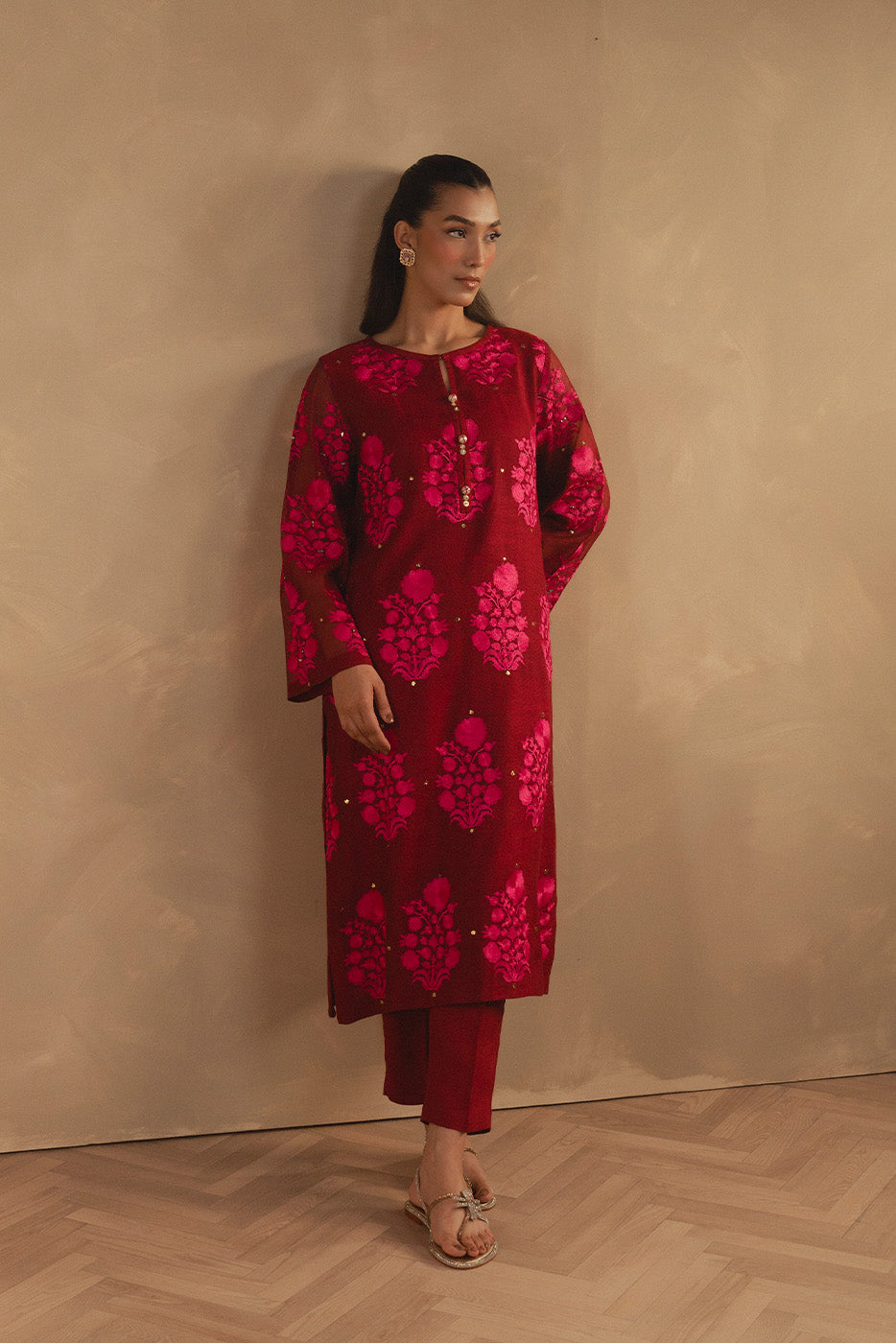 EMBROIDERED COTTON NET SHIRT (LUXURY PRET)