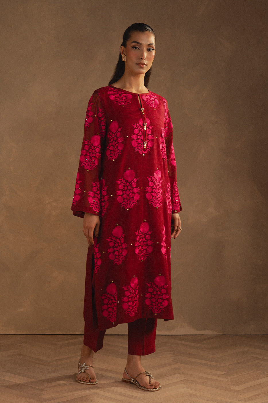 EMBROIDERED COTTON NET SHIRT (LUXURY PRET)