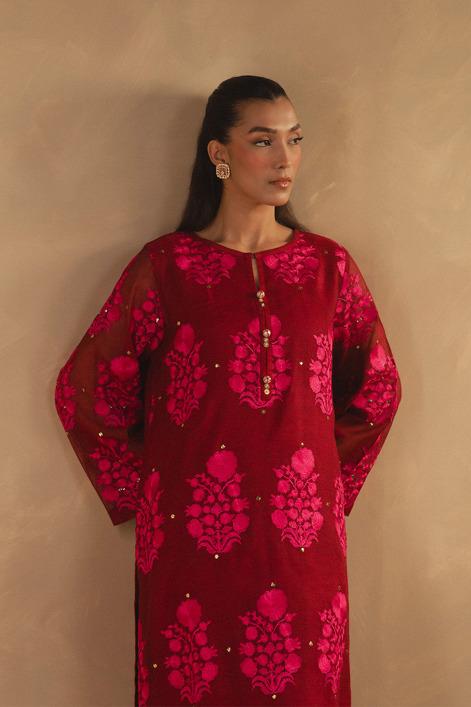 EMBROIDERED COTTON NET SHIRT (LUXURY PRET)