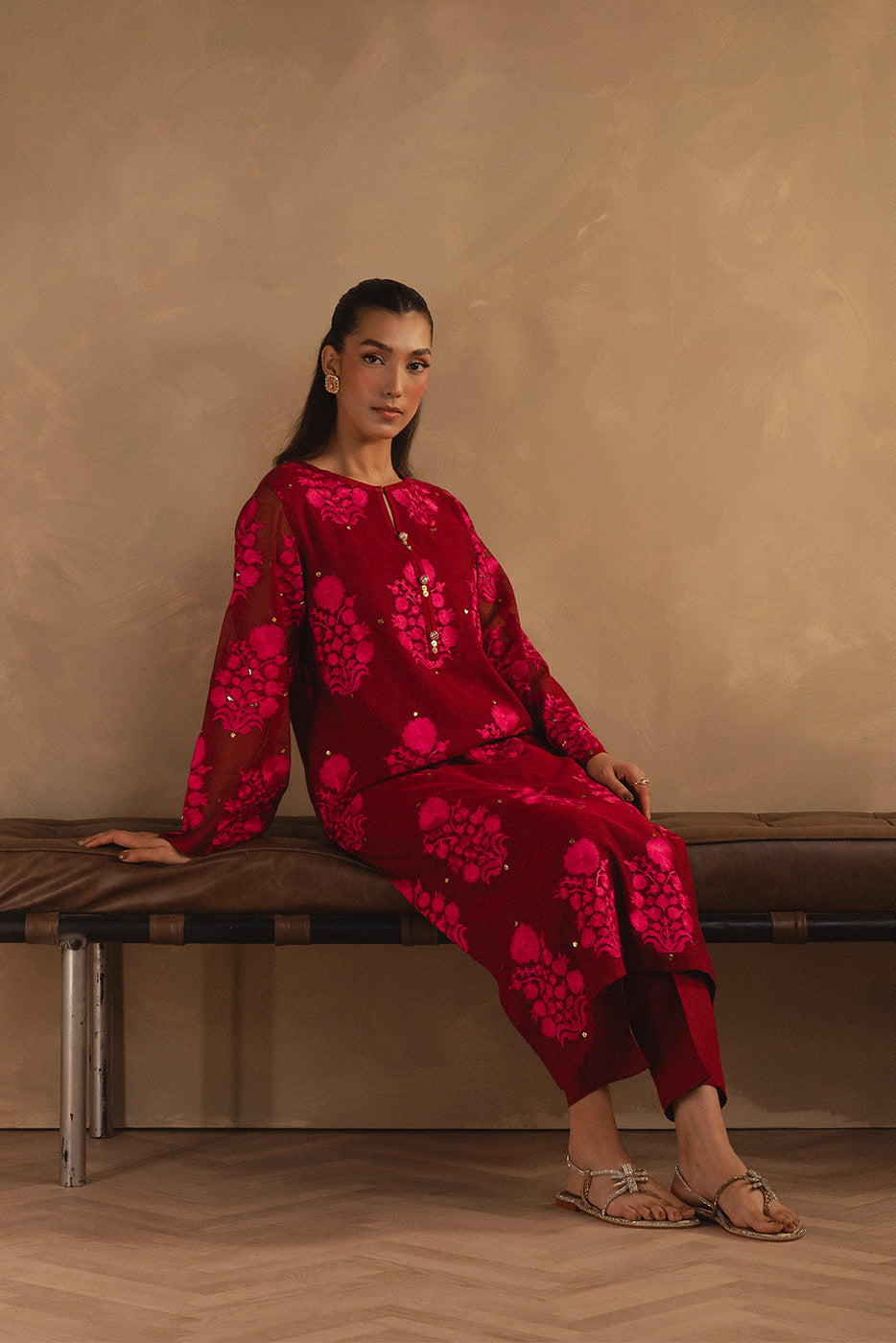 EMBROIDERED COTTON NET SHIRT (LUXURY PRET)