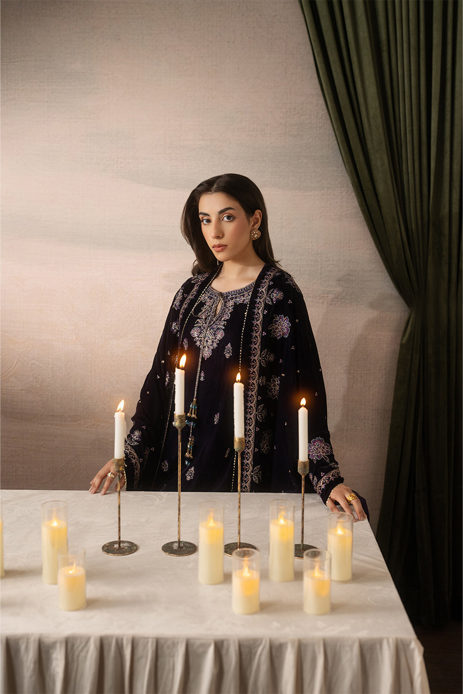 3 PIECE EMBROIDERED VELVET SUIT-MULBERRY DUSK ( LUXURY UNSTITCHED )