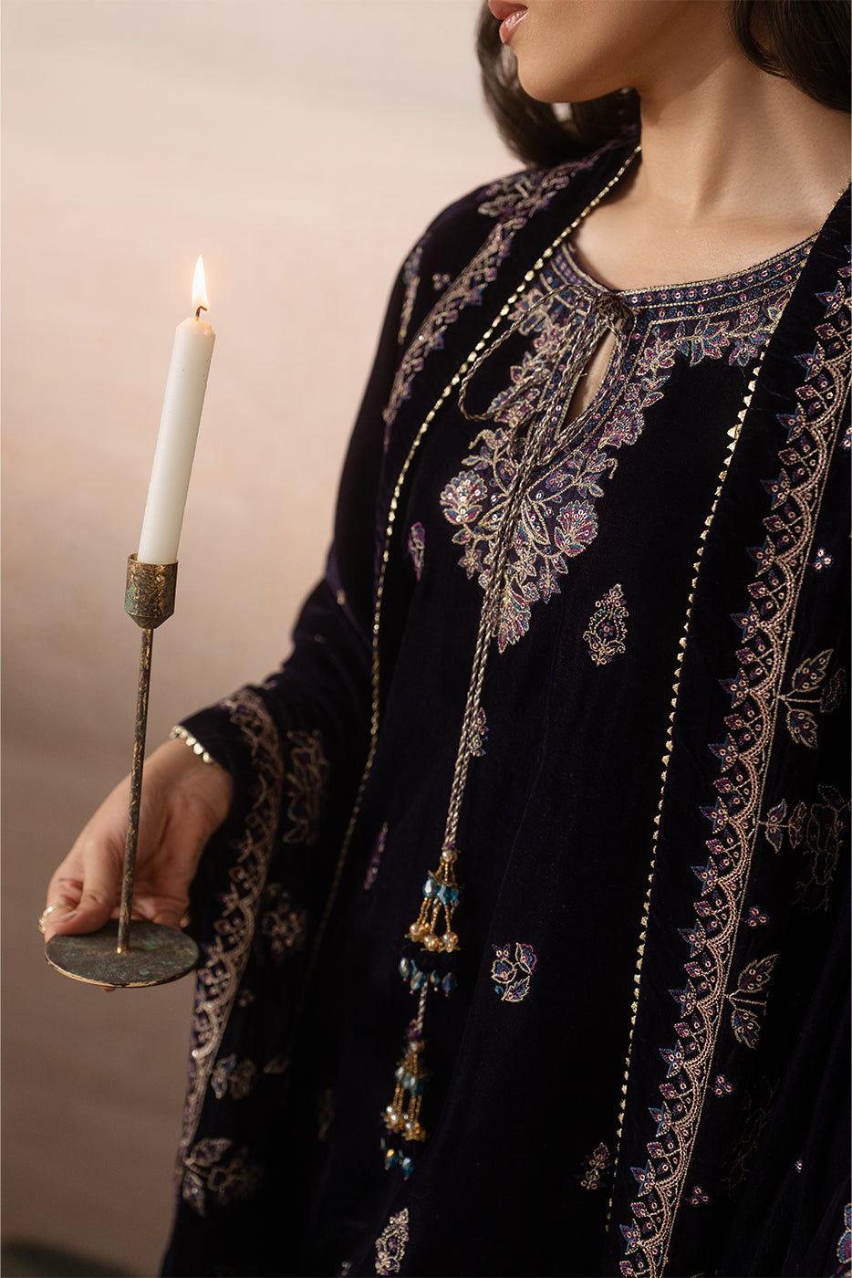 3 PIECE EMBROIDERED VELVET SUIT-MULBERRY DUSK ( LUXURY UNSTITCHED )