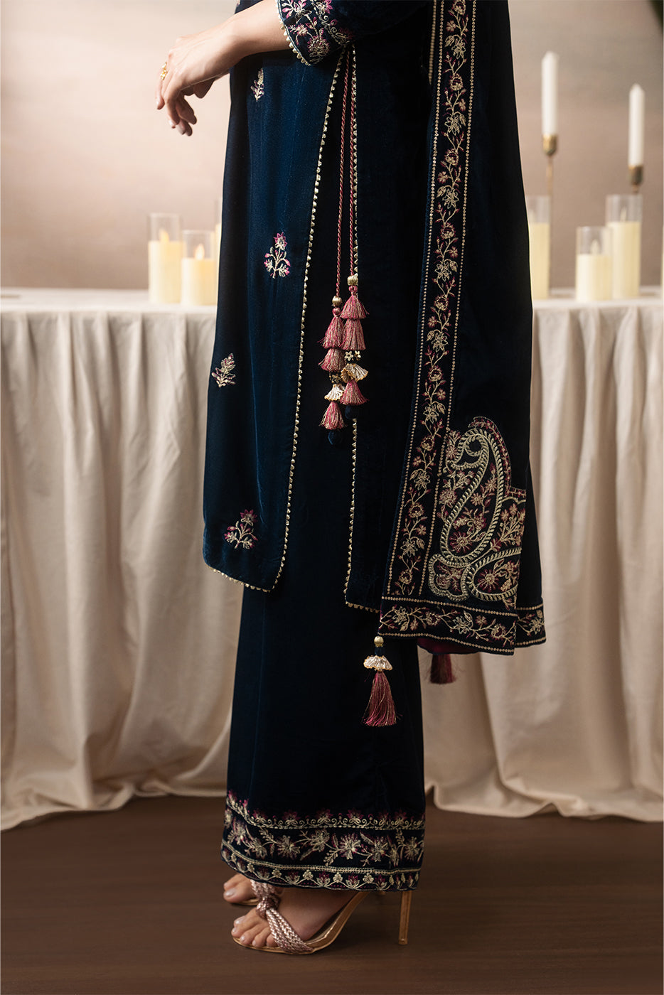3 PIECE EMBROIDERED VELVET SUIT-IMPERIALIST SONG ( LUXURY UNSTITCHED )