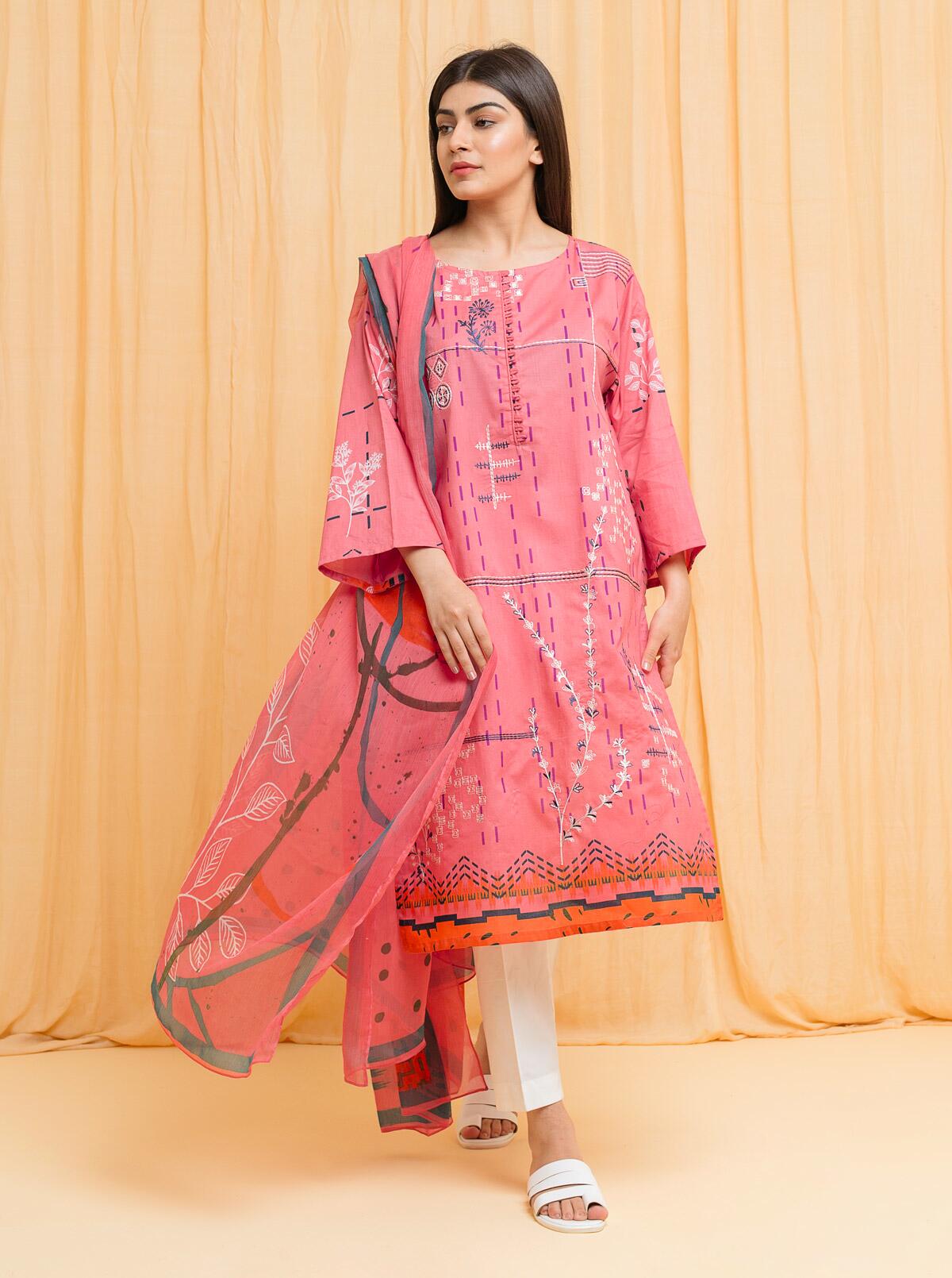 Botanical Grid - Embroidered Printed 3 Piece