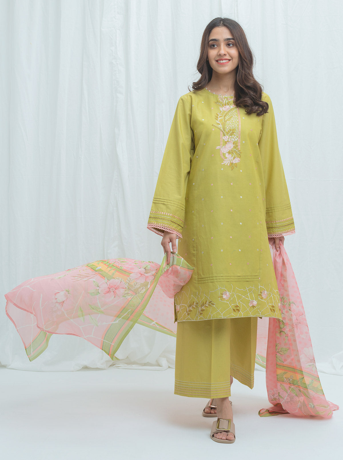 3 PIECE EMBROIDERED PAPER COTTON SUIT (HIGH CASUAL)