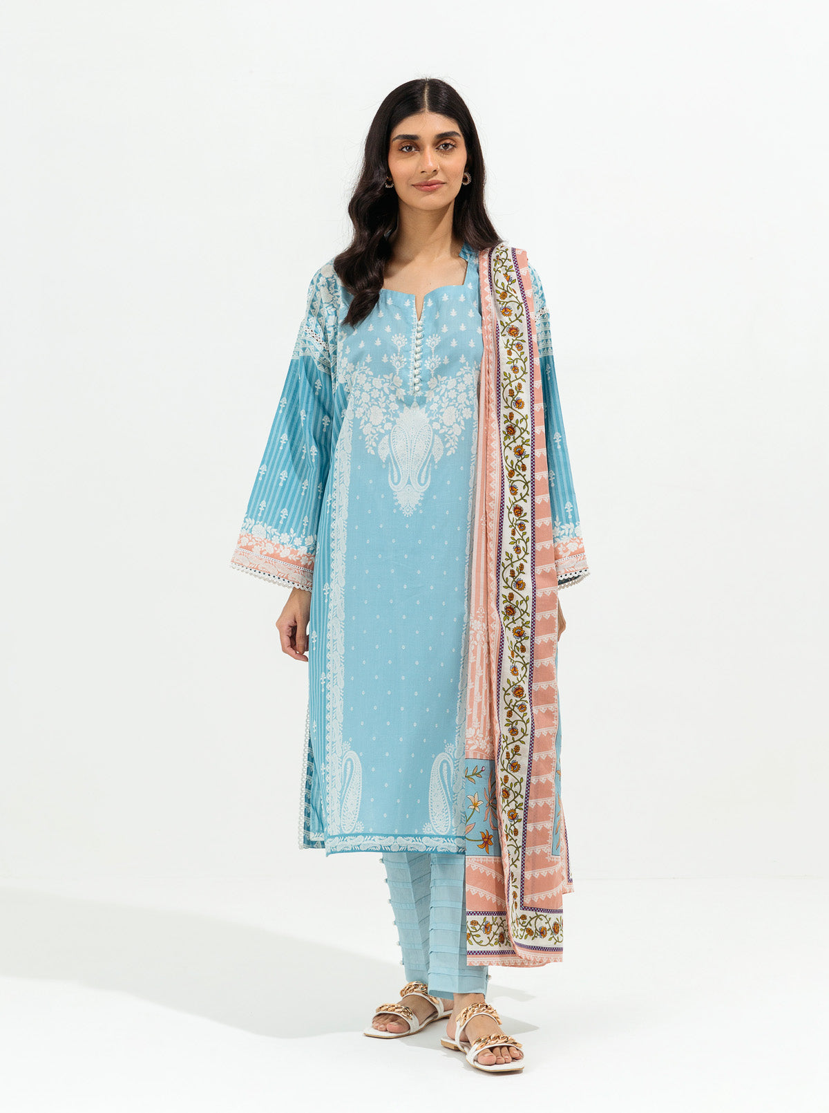 Turquoise Hues-Printed-3P (Unstitched)