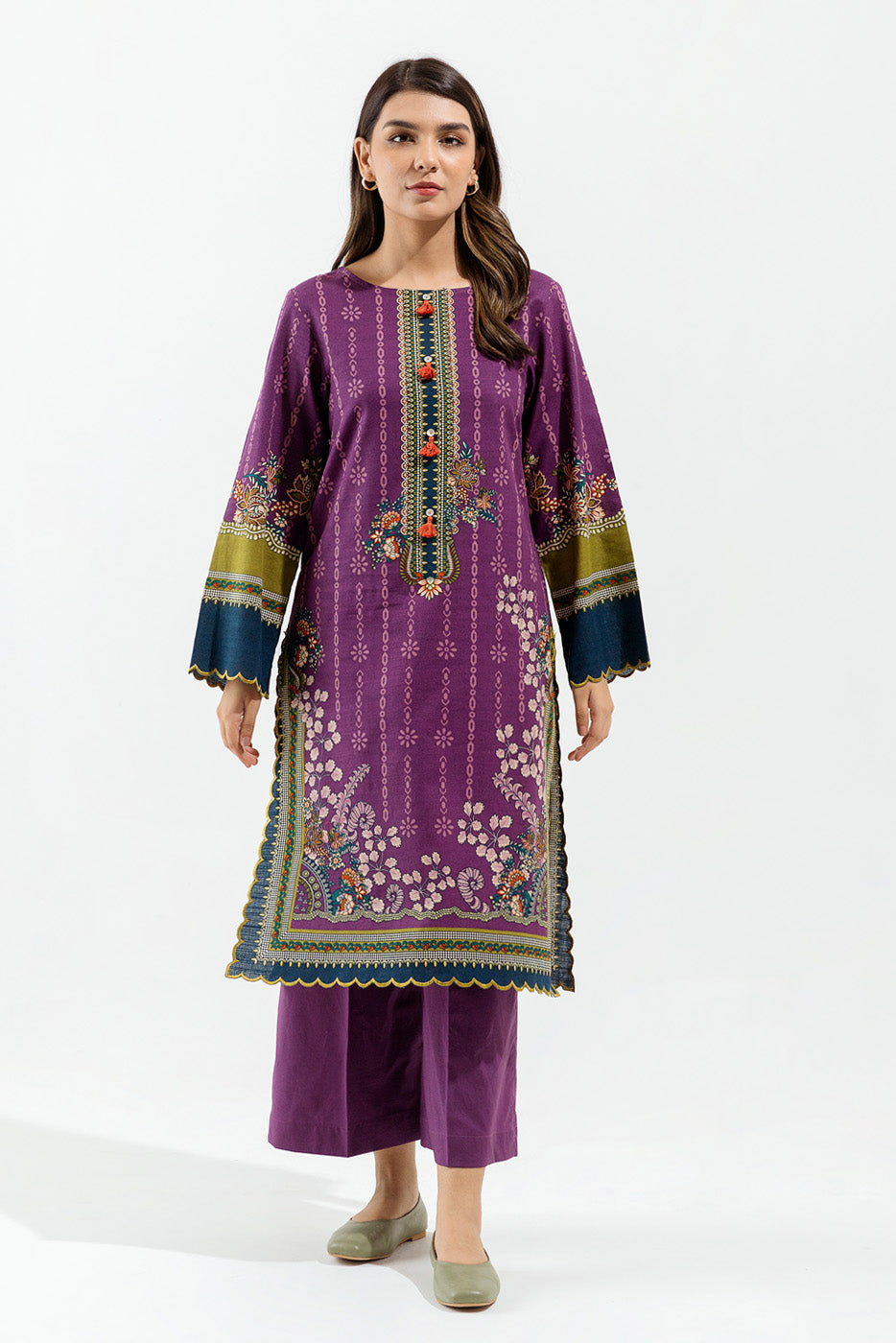 2 Piece - Printed Khaddar Suit - Violet Petals